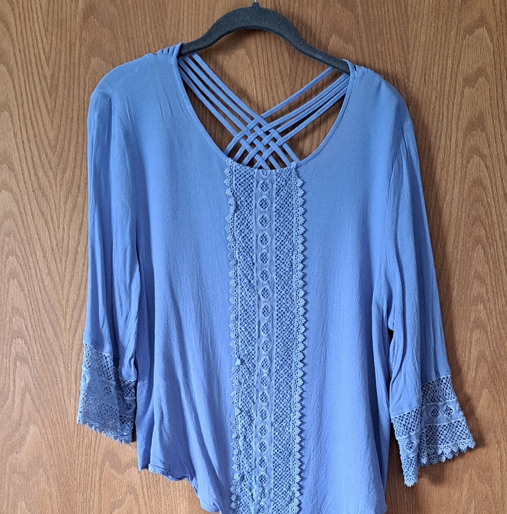 Women's Blue Lace Detail Top